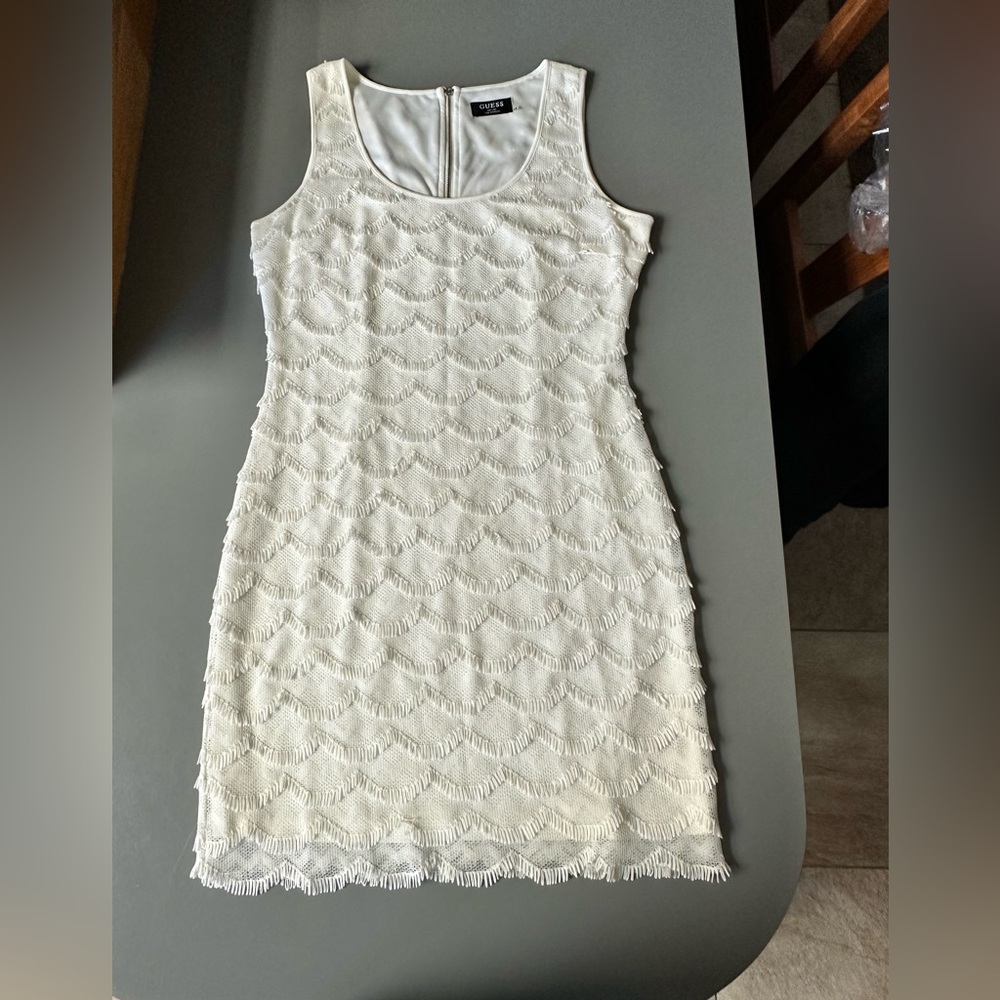 Women’s Guess off white summer fringe wedding/party dress size 12.